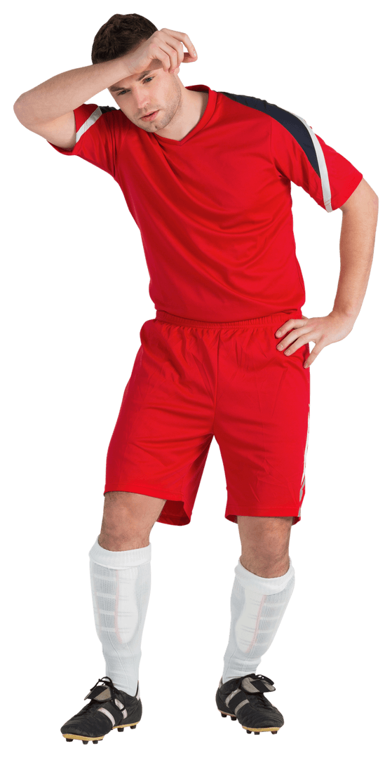 Tired Football Player in Red Kit on Transparent Background