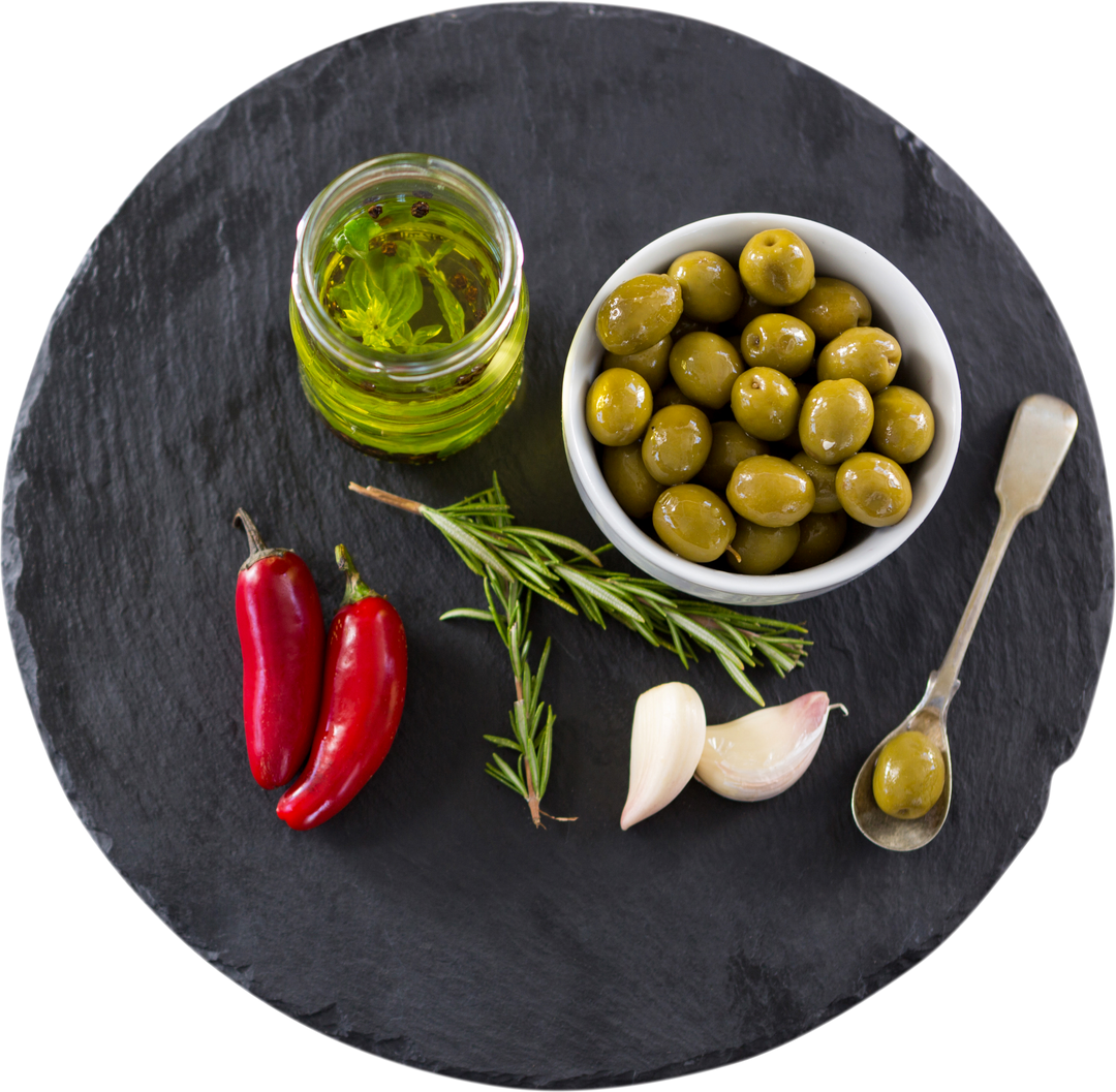 Transparent Background with Green Olives, Fresh Herbs, and Red Chilies - Download Free Stock Images Pikwizard.com