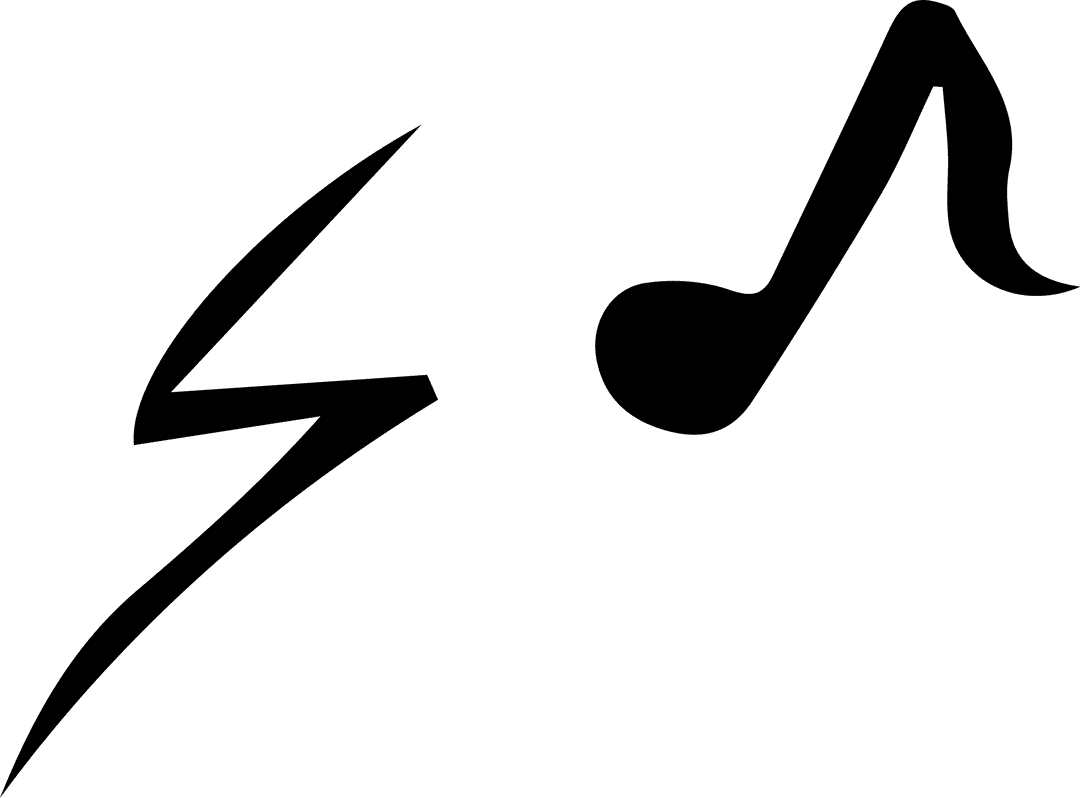 Minimalist Black Lightning Bolt and Quaver on Transparent Background