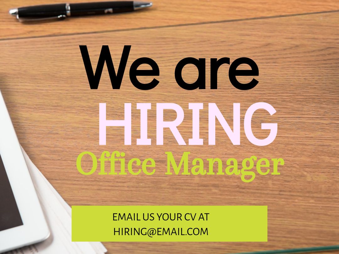 Job Vacancy Announcement: Hiring Office Manager with Contact Information - Download Free Stock Templates Pikwizard.com