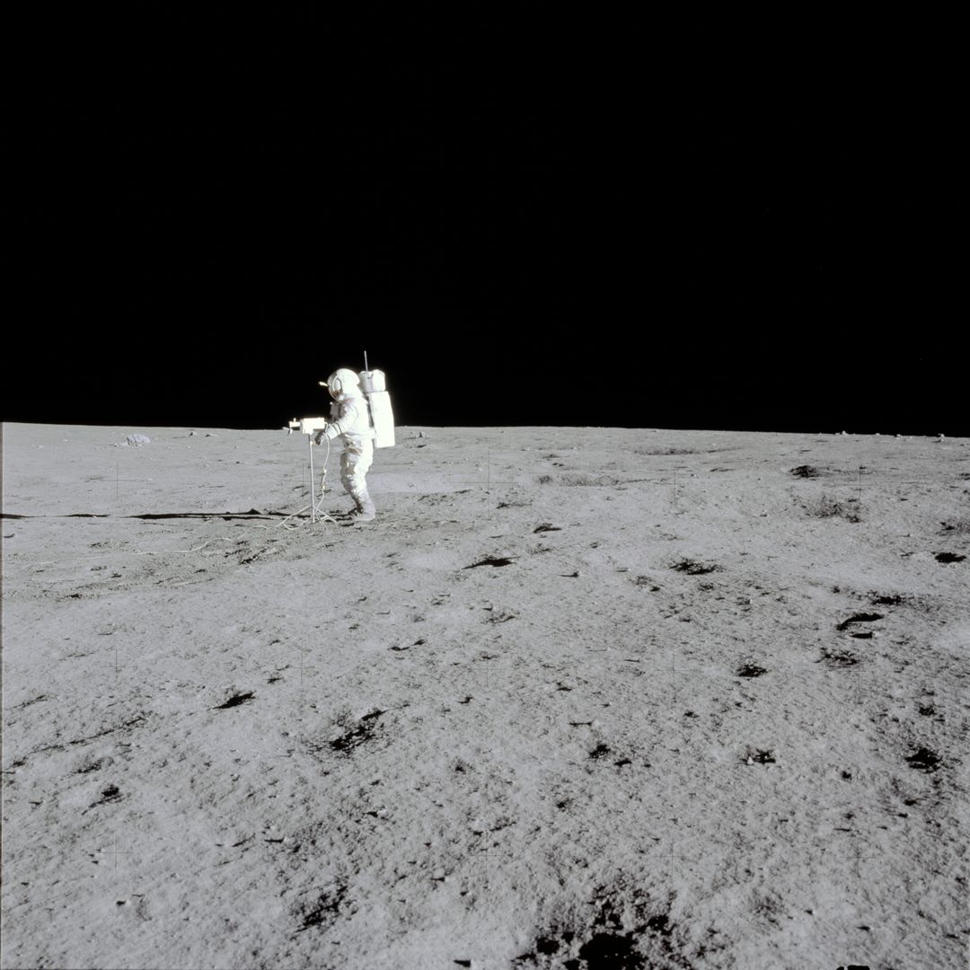 Apollo 14 Mission image - View of Astronaut Mitchell with a TV camera facing north.  - Free Images, Stock Photos and Pictures on Pikwizard.com