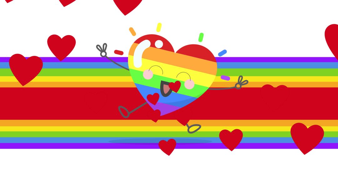 Smiling Rainbow Heart with Floating Hearts on Vibrant Background