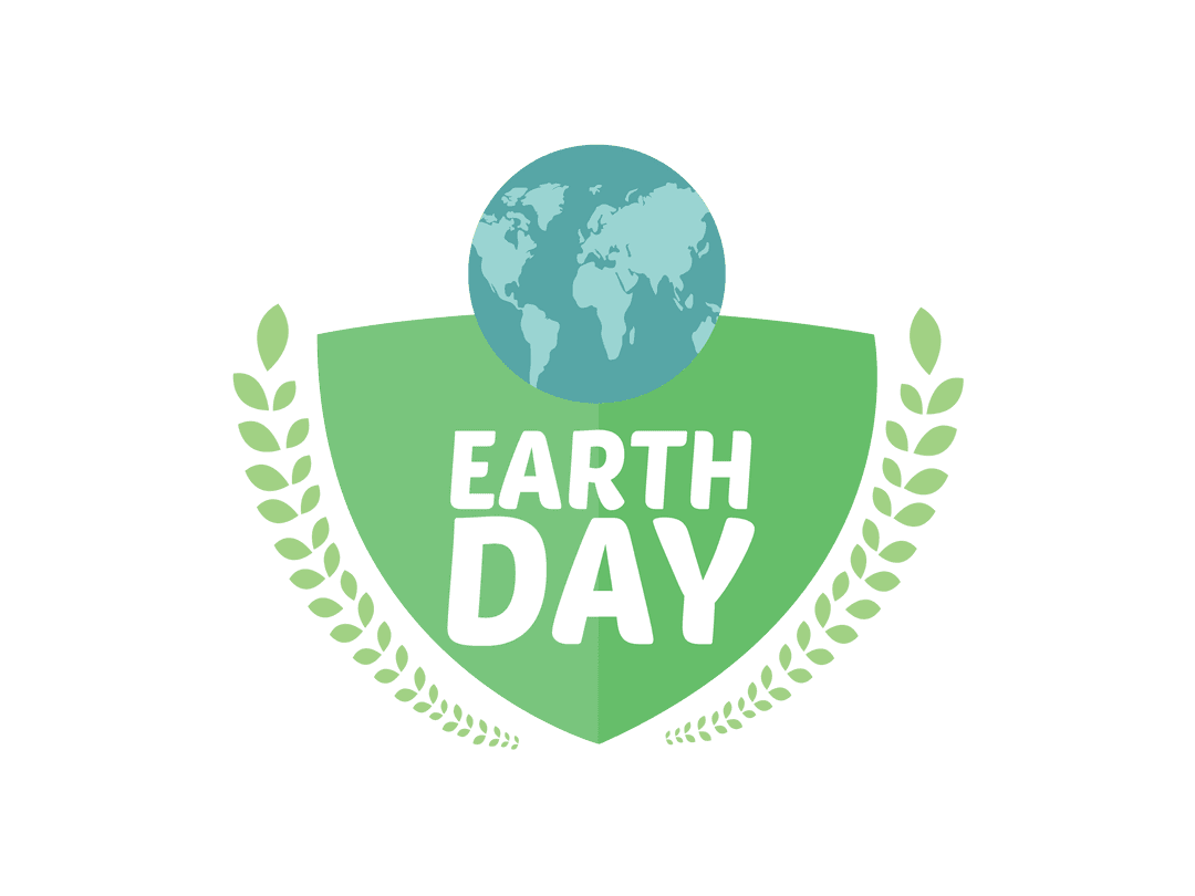 Earth Day Logo with Transparent Background Eco Globe and Laurel Wreath