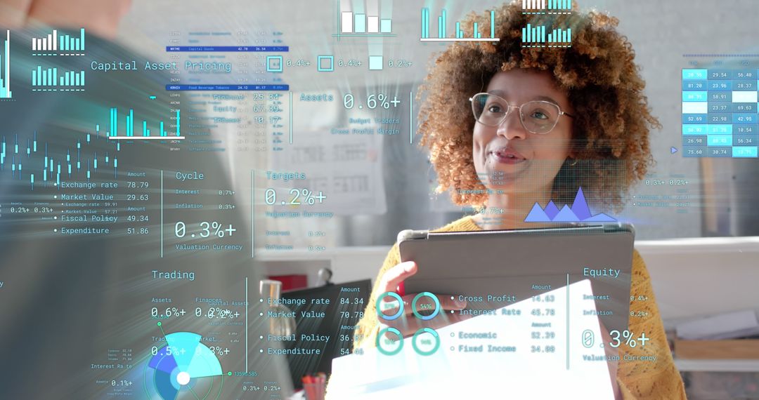 Businesswoman Analyzing Data with Augmented Reality in Office - Free Images, Stock Photos and Pictures on Pikwizard.com