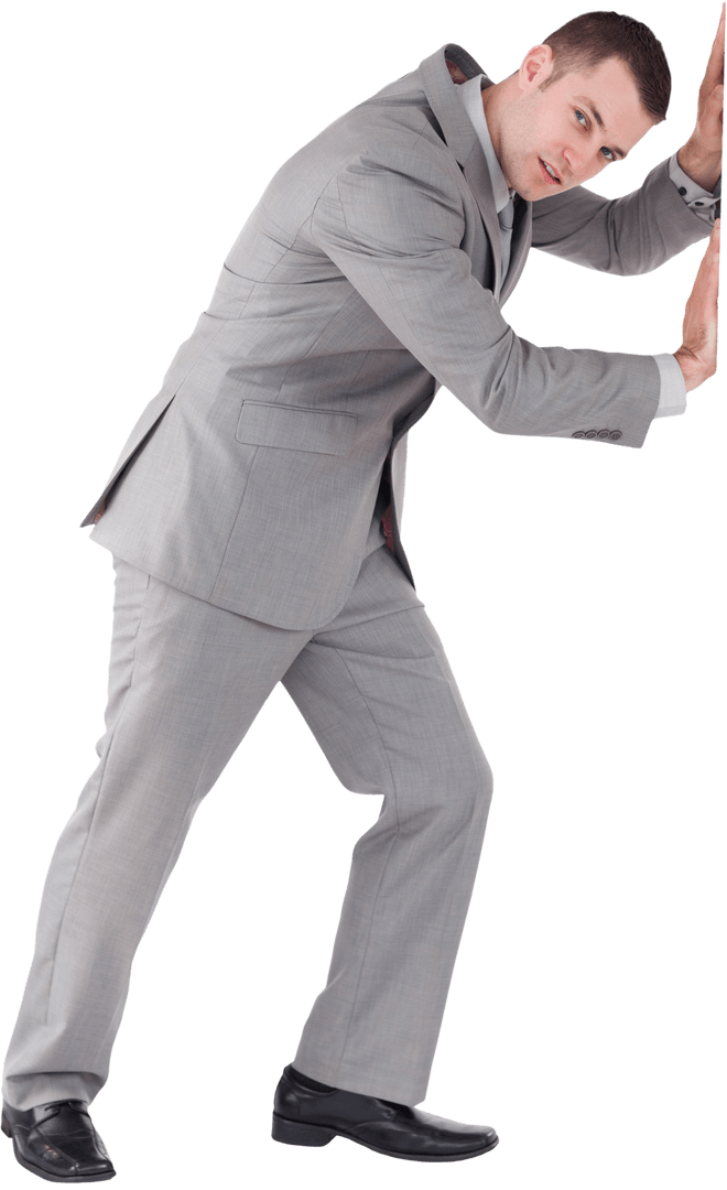 Transparent Background of Businessman Leaning with Confidence