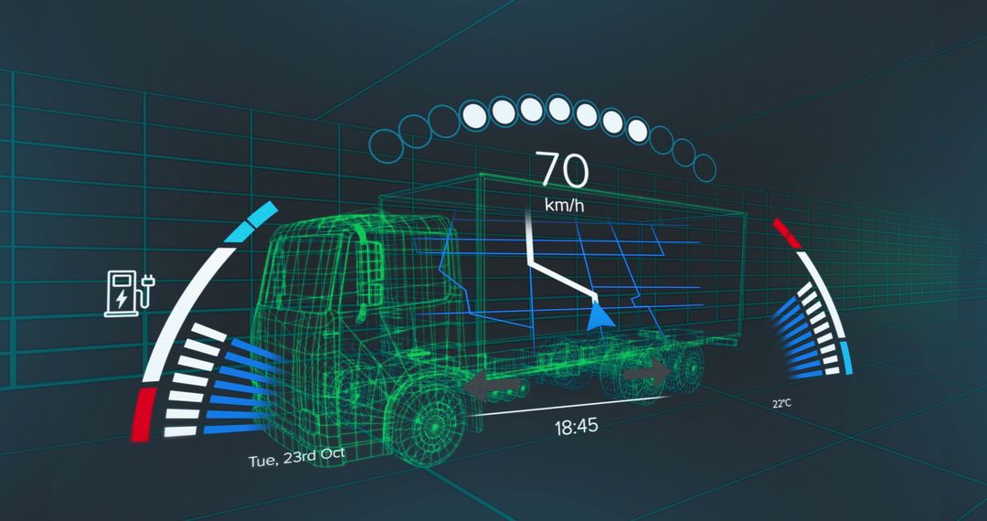 Digital Interface Displaying Truck Speed and Data