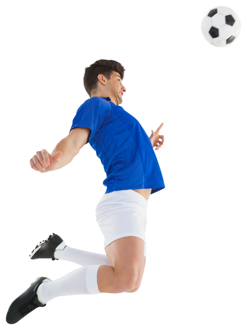 Focused Football Player Hitting Ball Mid-Air on Transparent Background - Download Free Stock Images Pikwizard.com