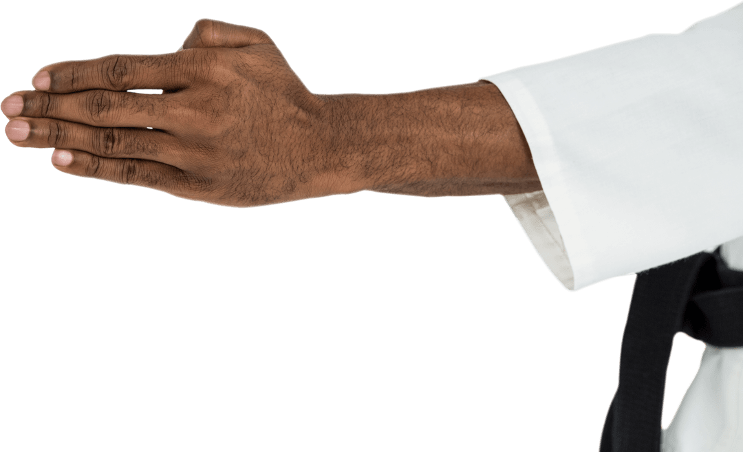 Transparent Arm in Martial Arts Gesture with White Gi