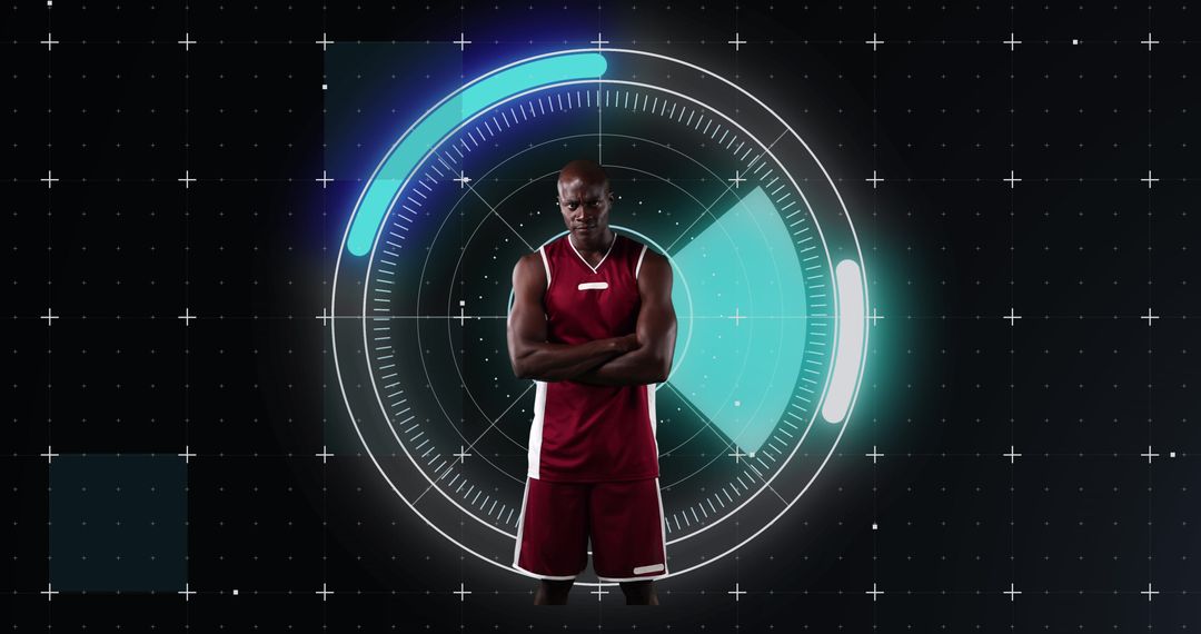 Basketball Player Posing with Futuristic HUD Interface - Free Images, Stock Photos and Pictures on Pikwizard.com