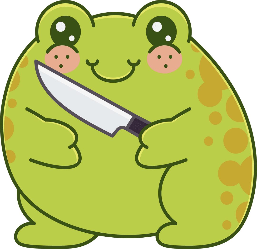 Cartoon Frog Holding Knife Illustration on Transparent Background