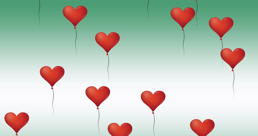 Floating Red Heart Balloons on a Green Gradient