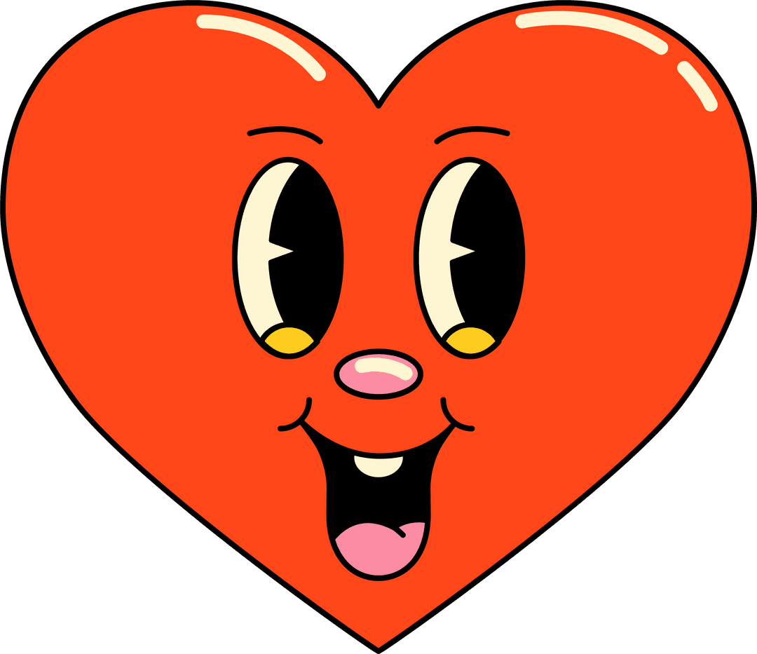 Cheerful Heart Character Smiling on Transparent Background