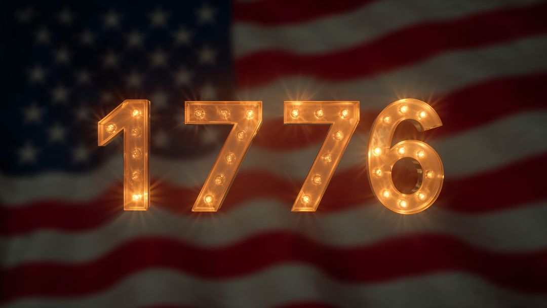 Illuminated 1776 with American Flag Background for Patriotic Themes