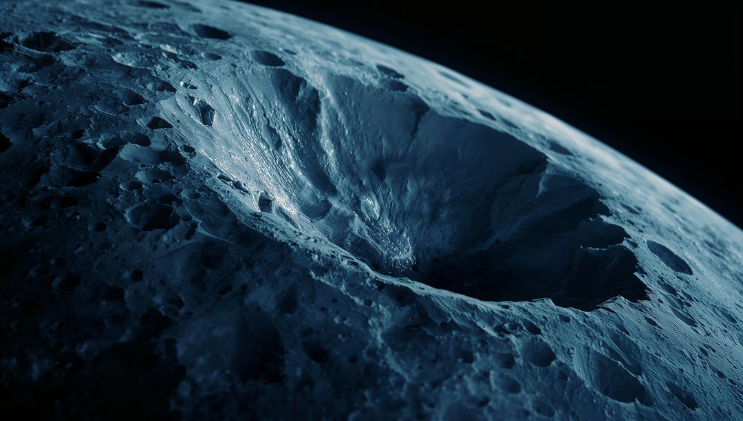 Massive Impact Crater on Moon-like Surface Under Starlit Sky