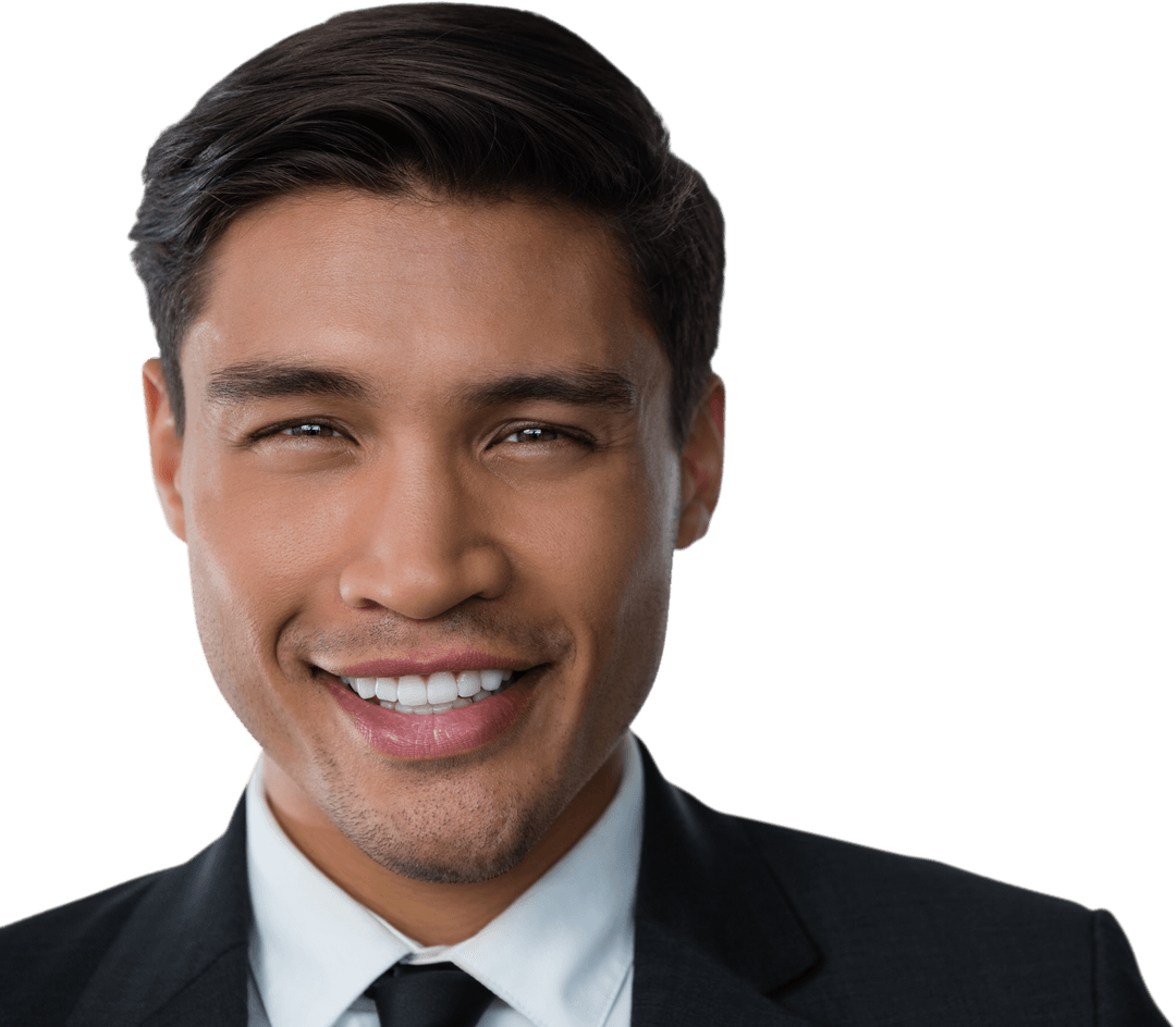 Transparent Close-Up Portrait Smiling Young Businessman Clean Background