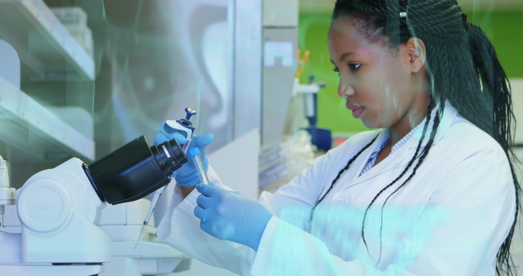 Female Scientist Working with Test Tubes in Modern Laboratory