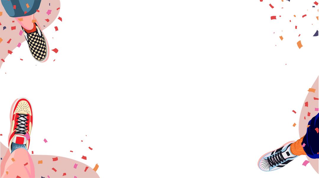 Vibrant Footwear and Falling Confetti on Transparent Background