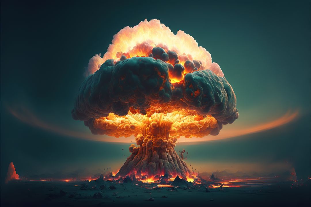 Powerful Atomic Explosion at Night with Fiery Mushroom Cloud - Free Images, Stock Photos and Pictures on Pikwizard.com