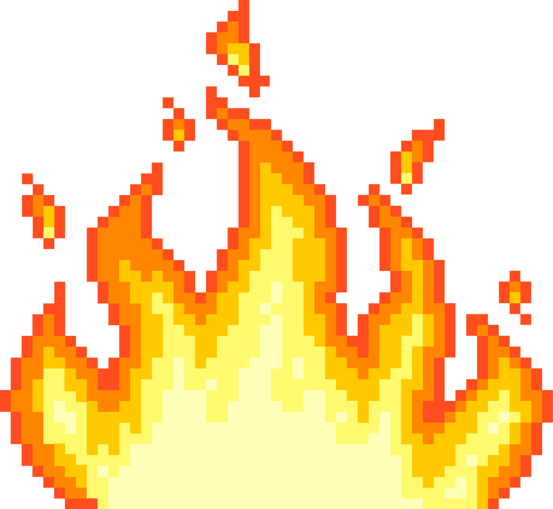 Pixel Art Flame Icon Flickering on Transparent Background