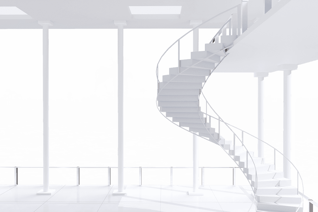 Architectural White Spiral Staircase on Transparent Background