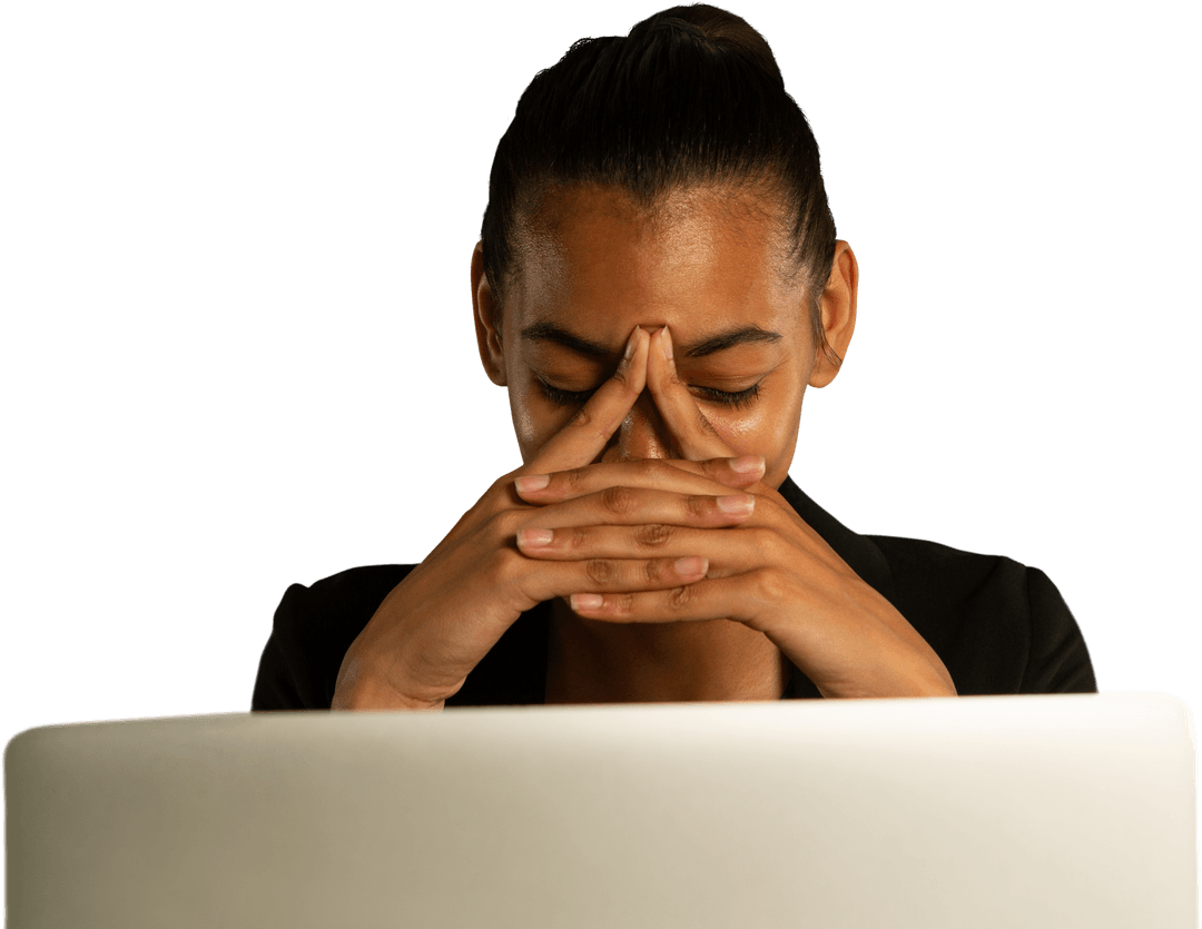 Transparent Background Showing Stressed Woman Using Laptop