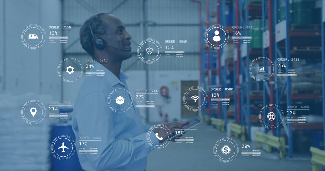 Warehouse Worker Managing Inventory with Logistics Technology