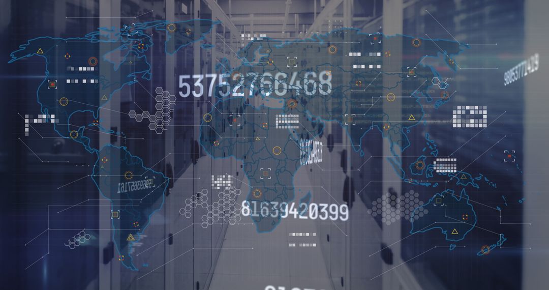 Digital World Map Projection in Futuristic Data Center