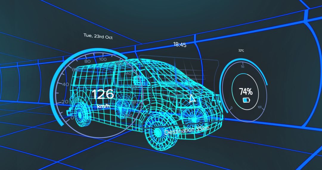 Futuristic Van With Digital Interface and VR Dashboard