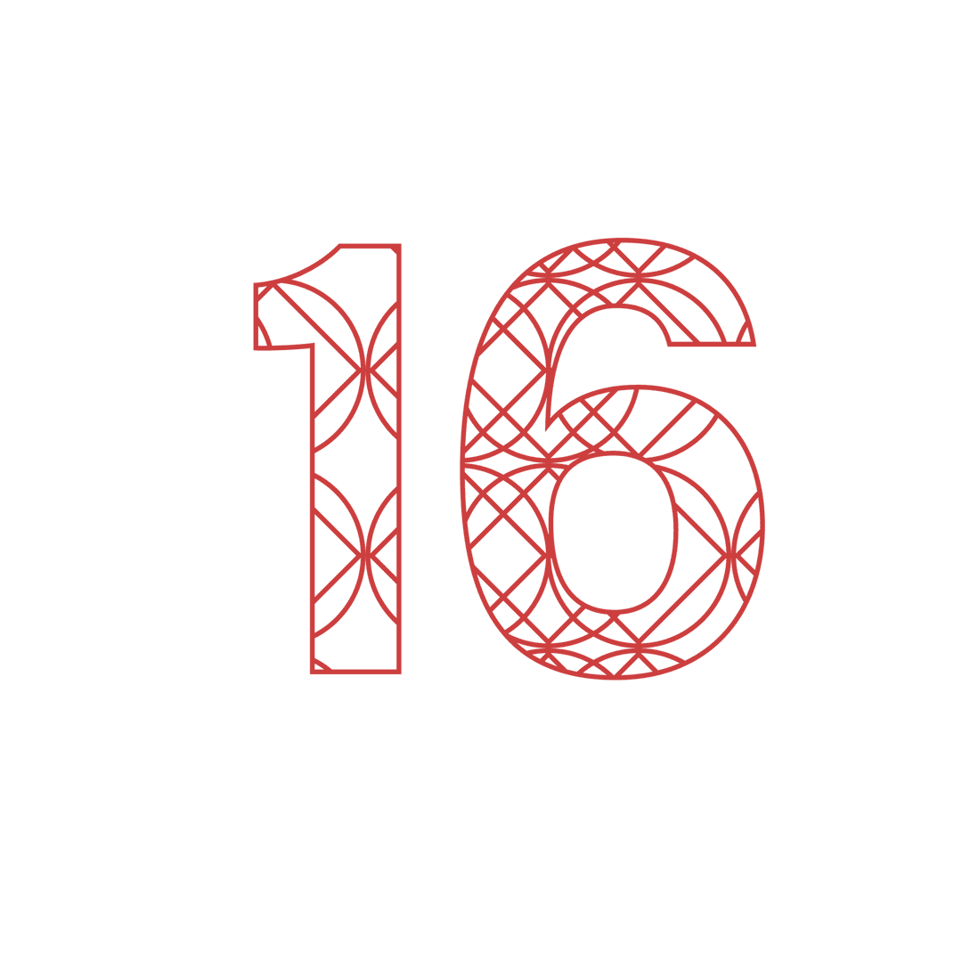 Creative Red Patterned Number 16 on Transparent Background