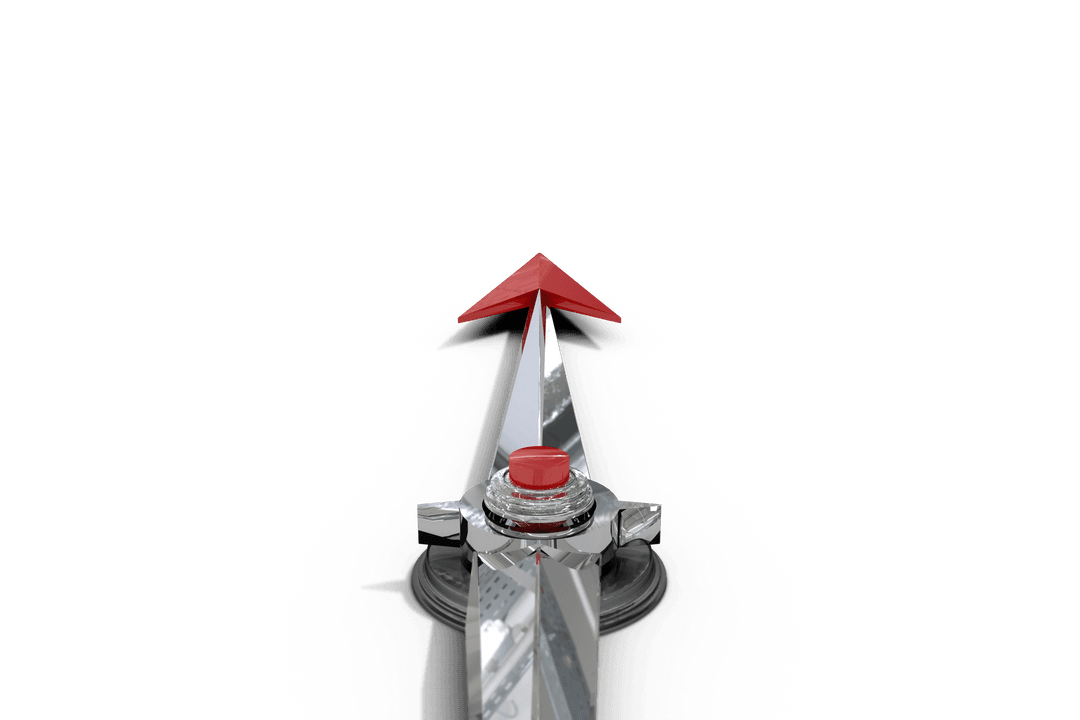 Steel Clock Hand With Red Arrow on Transparent Background