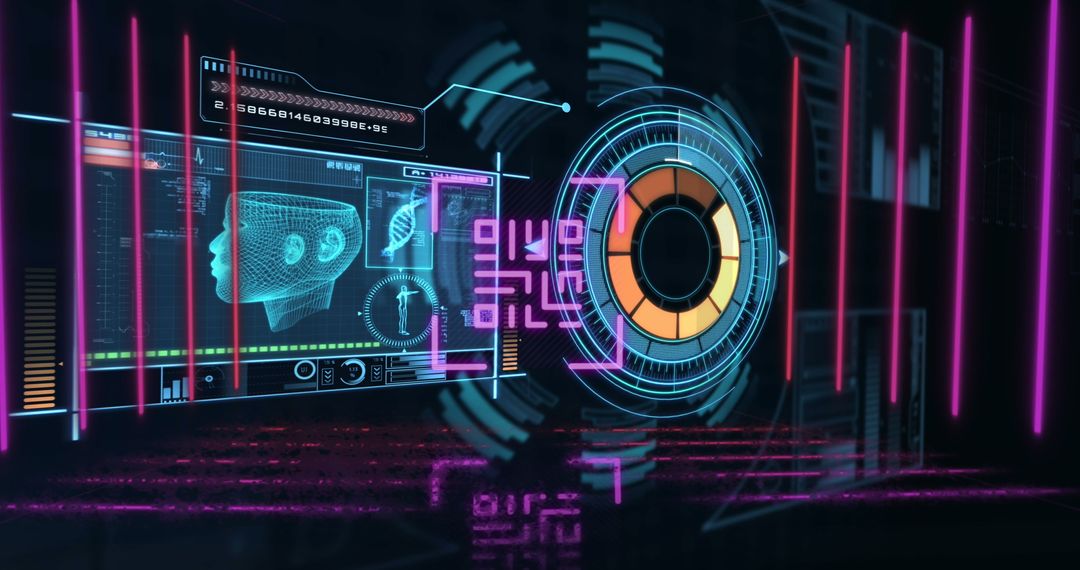 Futuristic qr code digital interface with data visualizations