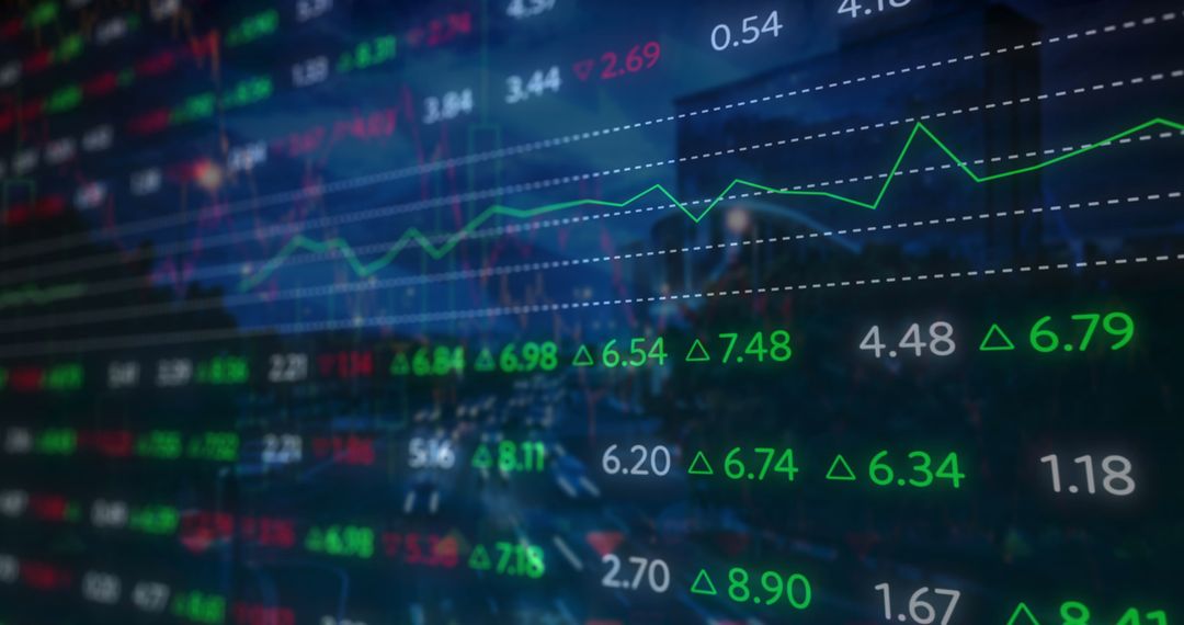 Blurred Cityscape Stock Market Data Overlay