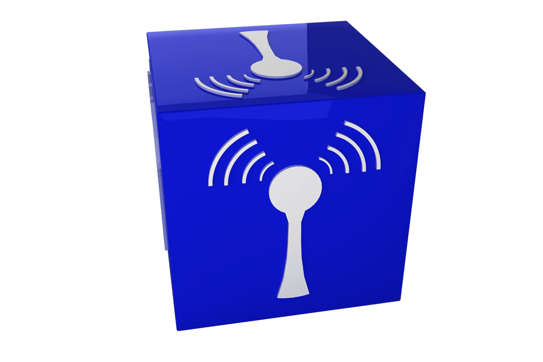 Blue Cube with Network Icon on Transparent Background