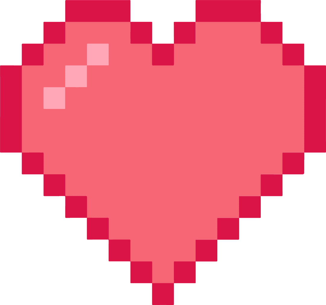 Pixel Art Heart Icon with Pink Palette on Transparent Background