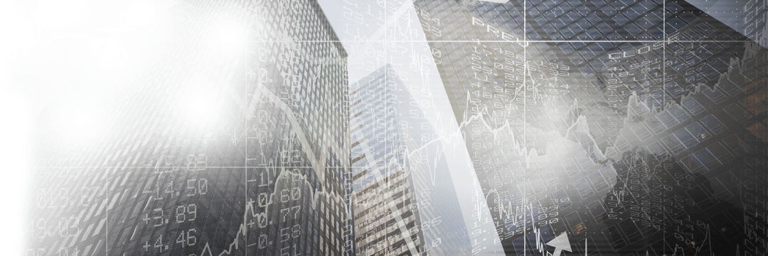 Transparent Urban Skyscrapers with Financial Graph Overlay