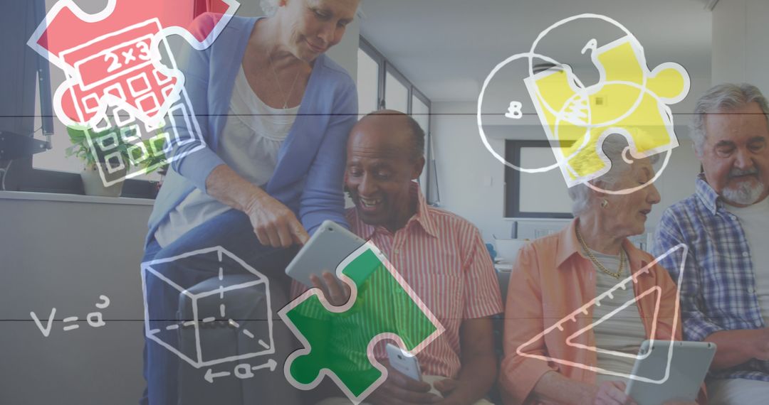 Seniors Engaged with Technology and Digital Puzzles