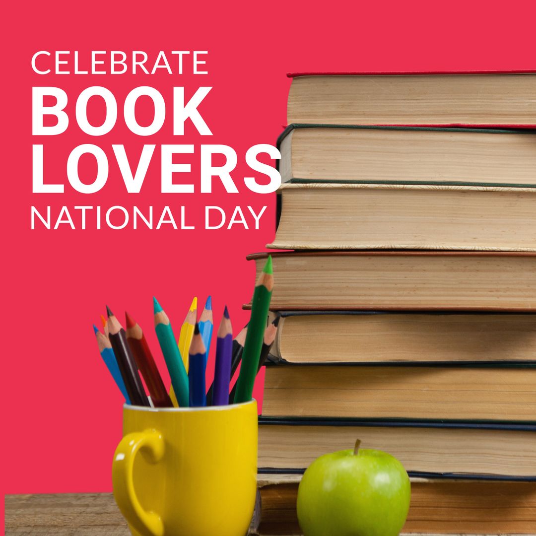 National Book Lovers Day Celebration with Books and Colorful Pencils