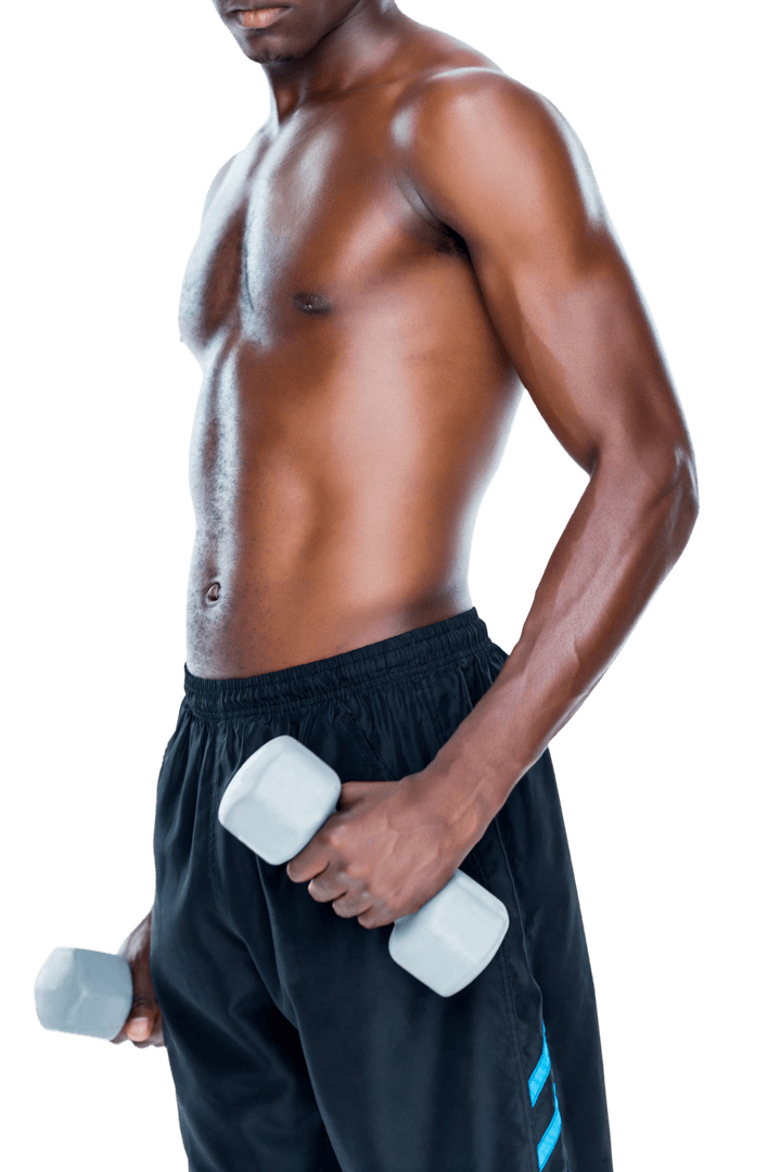 Transparent Fit Man Holding Dumbbells Lifting in Gym Workout