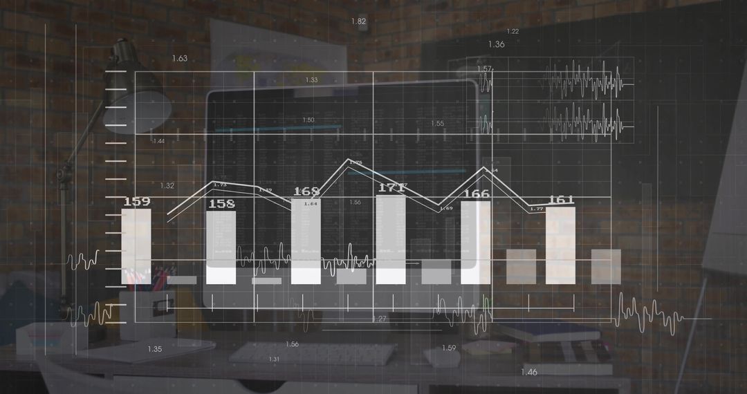 Translucent Financial Chart Over Modern Office Workspace
