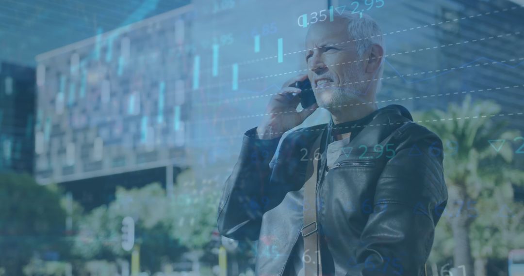 Businessman Analyzing Data Using Smartphone in Urban Setting