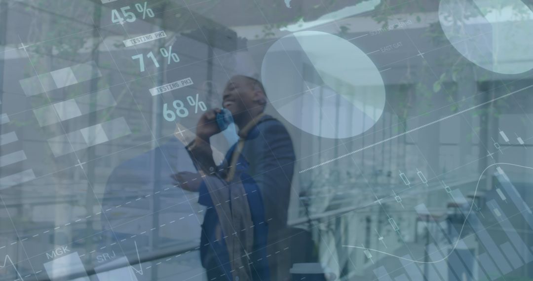 Businessman Navigating Digital Data Interface in Modern Office