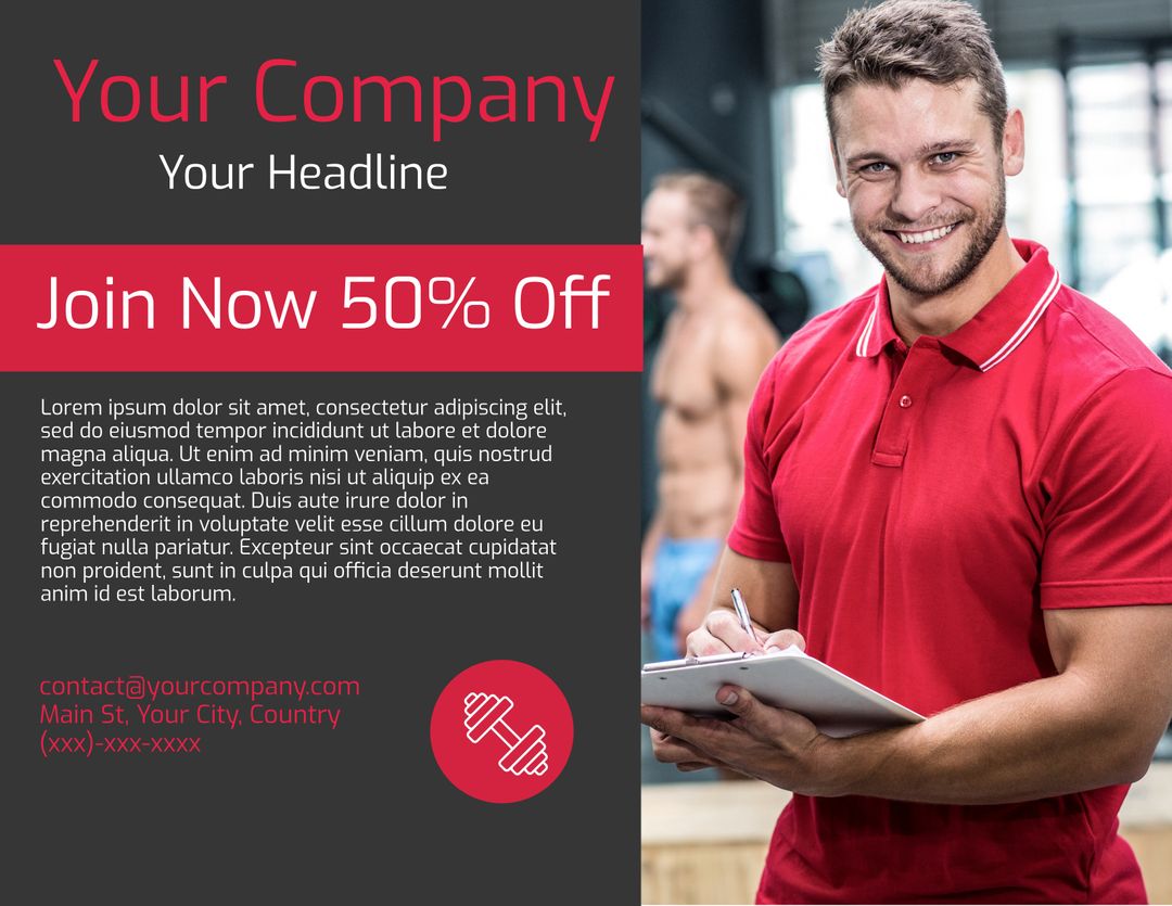 Confident Fitness Trainer Promoting Gym Membership Offer