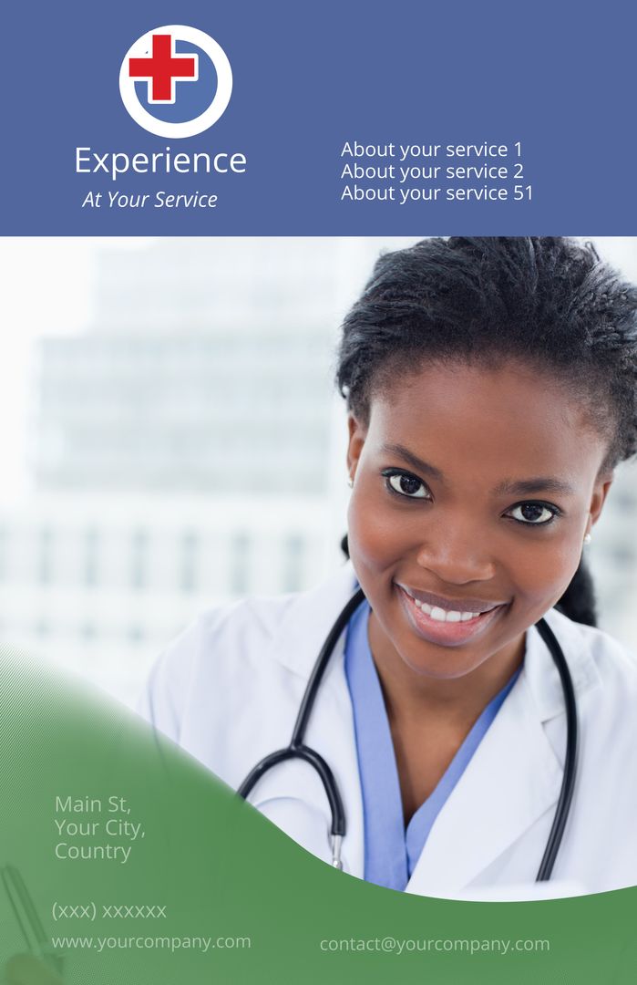 Smiling Female Doctor Promoting Healthcare Services