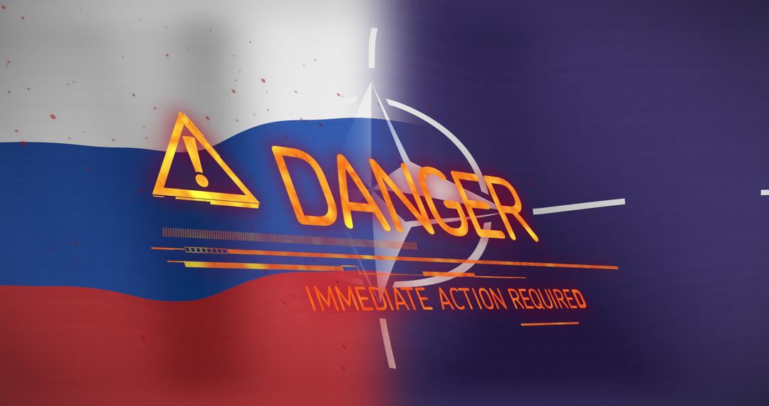 Danger Signs Overlapping Russian and European Flags