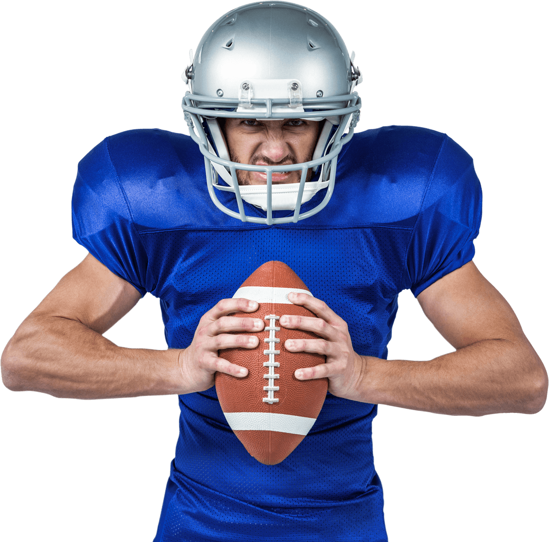 Aggressive American Football Player in Transparent Background