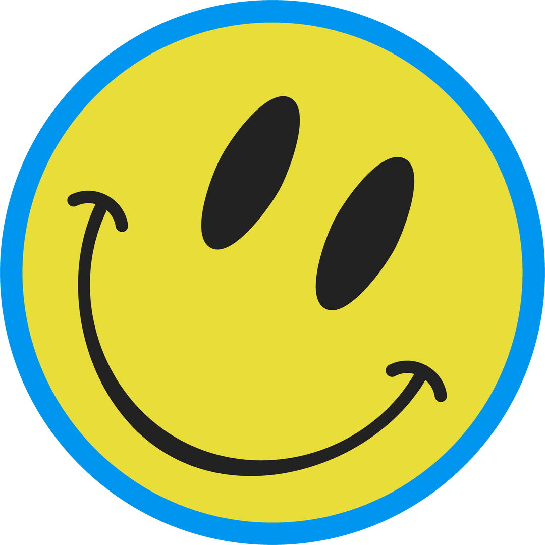 Cheerful Yellow Smiley Face Emoticon with Blue Border on Transparent