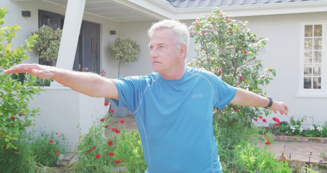 Senior Man Practicing Outdoor Yoga in Sunny Garden - Free Images, Stock Photos and Pictures on Pikwizard.com