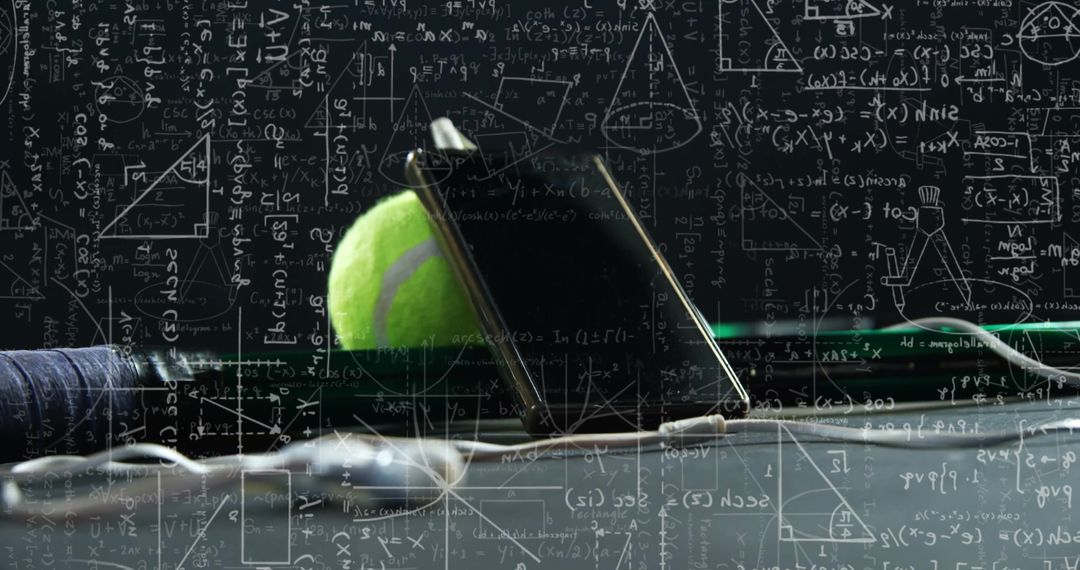 Smartphone with Mathematical Concepts and Tennis Equipment