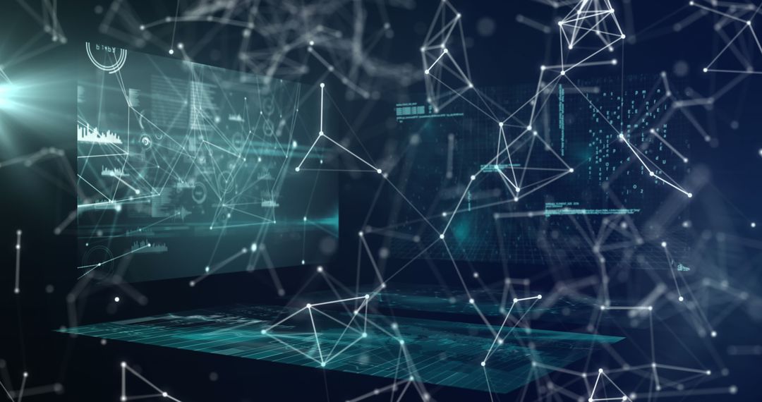 Futuristic Digital Network with Data Visualization in Blue Tones