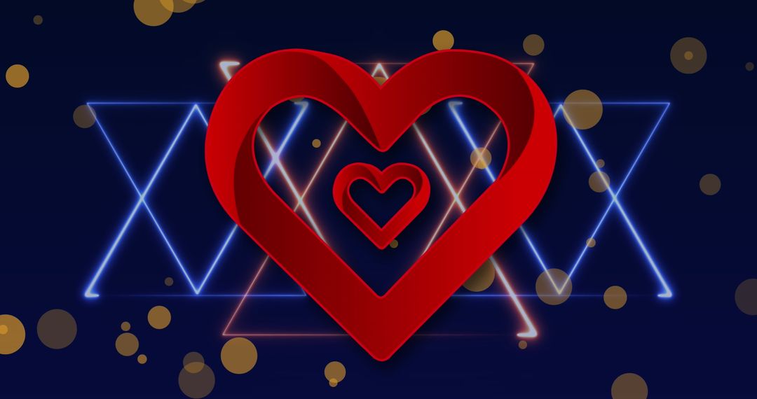 Glowing Red Heart on Neon Blue Background Reflecting Love